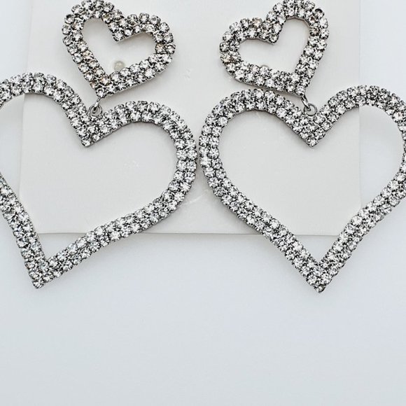 🍁 925 Silver Plated Lovely Heart Statement Earrings, FB16FA1098 - Picture 7 of 7